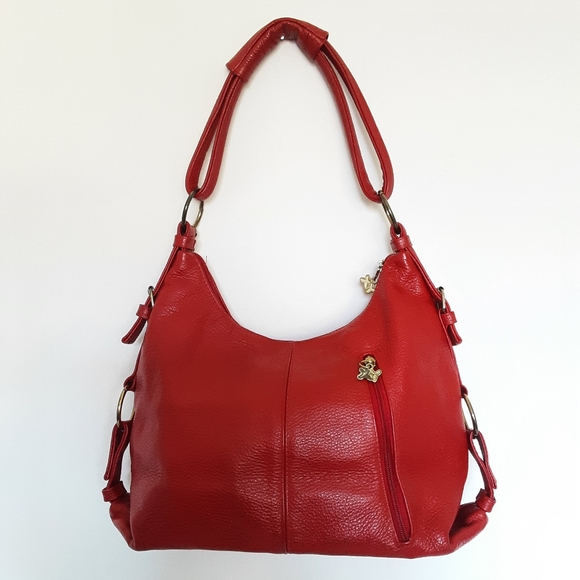 Imported Red Pebbled Leather Shoulder Bag by "XY Paris" - Picture 2 of 13